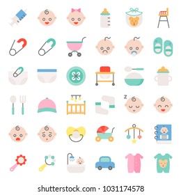 baby shower flat icon set with baby avatar