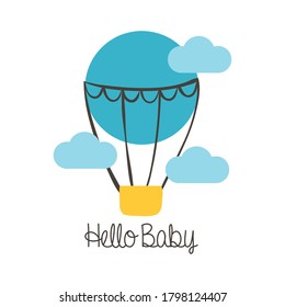 baby shower frame card with balloon air hot and hello baby hand draw style vector illustration design