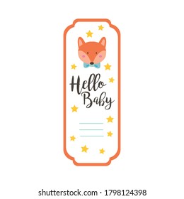 baby shower frame card with fox and hello baby lettering hand draw style vector illustration design