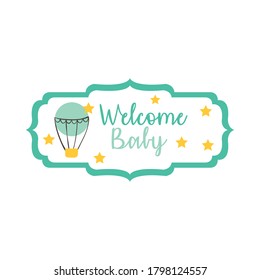baby shower frame card with and welcome baby lettering hand draw style vector illustration design