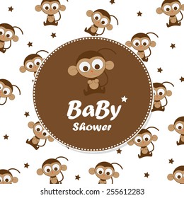 baby shower with fun monkey. vector illustration