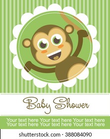 baby shower with fun monkey. vector illustration