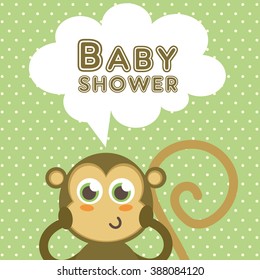 baby shower with fun monkey. vector illustration
