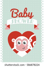 baby shower with fun monkey. vector illustration

