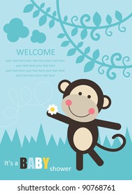 baby shower with fun monkey. vector illustration