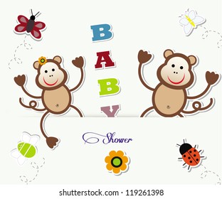 Baby shower with funny animals/ Vector illustration