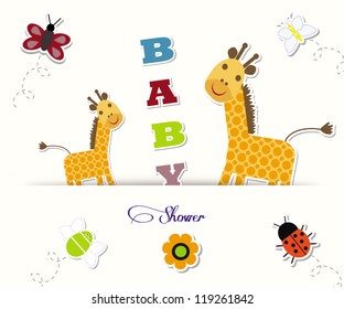 Baby shower with funny animals/ Vector illustration