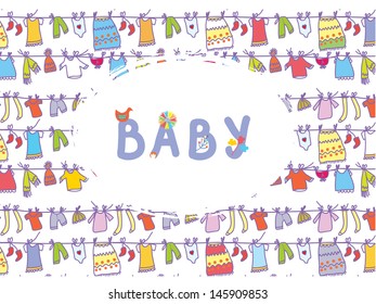 Baby shower funny card with laundry pattern