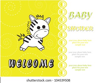 Baby shower with funny zebra/ Vector illustration