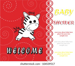 Baby shower with funny zebra/ Vector illustration