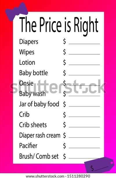 Baby Shower Game Called Price Right Stock Vector Royalty Free 1511280290