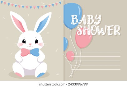 Baby Shower or gender party card. invitation gender party. Cute bunny and balloons. vector illustration