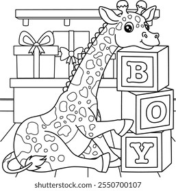 Baby Shower Baby Giraffe Boy Coloring Page 