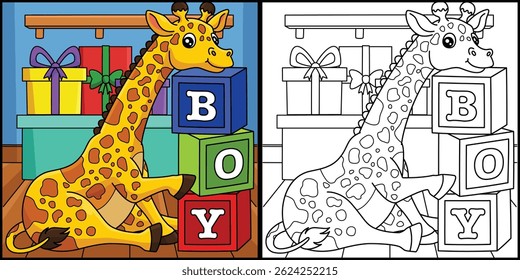 Baby Shower Baby Giraffe Boy Illustration 