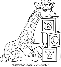 Baby Shower Baby Giraffe Boy Isolated Coloring 