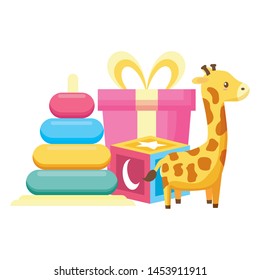baby shower giraffe gift cube pyramid toys vector illustration