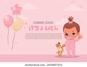 Baby shower it's a girl celebration banner, vector illustration.