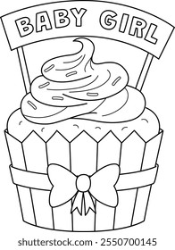 Baby Shower Baby Girl Cupcake Isolated Coloring 