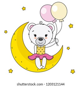 baby shower girl. cute bear sitting on the moon