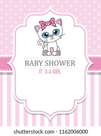 baby shower girl. Cute cat . space for text