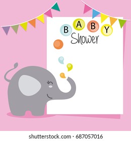 baby shower girl. Cute Elephant. space for text