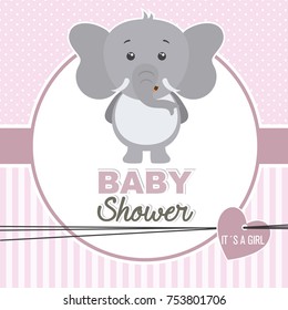 baby shower girl. Cute elephant