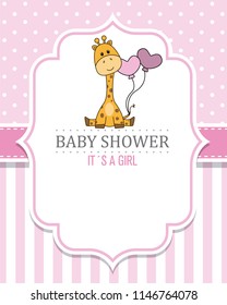 baby shower girl. Cute giraffe . space for text