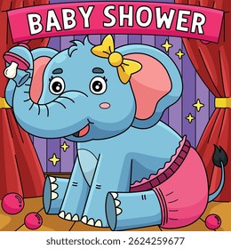 Baby Shower Baby Girl Elephant Colored Cartoon 