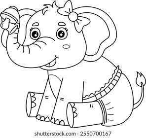 Baby Shower Baby Girl Elephant Isolated Coloring 