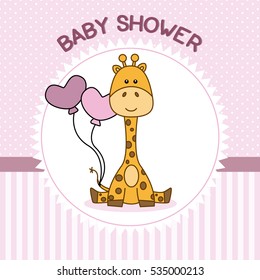 baby shower girl. Giraffe with balloons