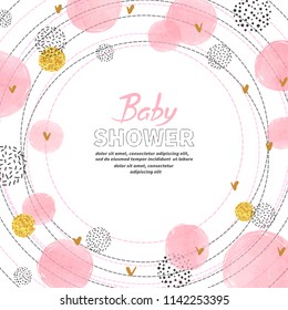 Baby Shower Girl Invitation Card Design With Watercolor Pink Circles.