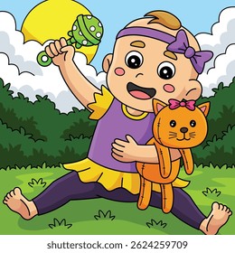 Baby Shower Baby Girl Playing Toys Colored Cartoon