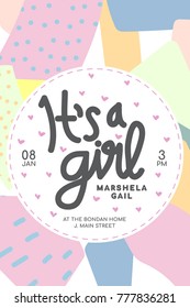 Baby Shower Girl Posters Invitation. Vector Template. Baby Shower Card with Abstract Background.