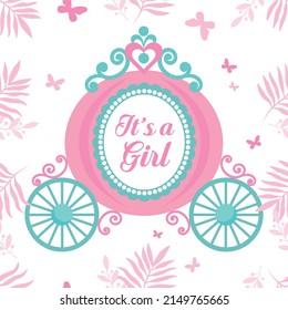 Baby Shower girl seamless pattern with with princess carriage and butterflies. Nursery wallpaper and textile