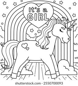 Baby Shower Its A Girl Unicorn Coloring Page