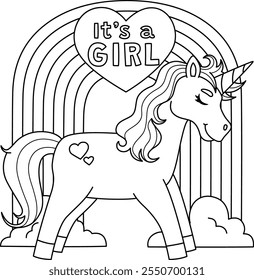 Baby Shower Its A Girl Unicorn Isolated Coloring 