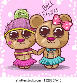 Baby Shower greeting card with bear boy and girl - Vector