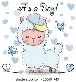 Baby Shower Greeting Card with cute Blue Alpaca boy