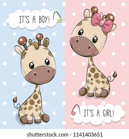 Baby Shower greeting card with Cute Cartoon Giraffes