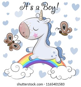 Baby Shower Greeting Card with cute cartoon Unicorn boy