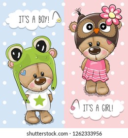 Baby Shower greeting card with Cute Bears boy and girl