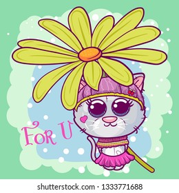Baby Shower Greeting Card with cute Cartoon cat. Can be used for baby t-shirt print, fashion print design, kids wear, baby shower celebration greeting and invitation card. - Vector