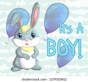 Baby Shower greeting card with a Cute Rabbits boy