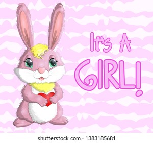 Baby Shower greeting card with a Cute Rabbits girl