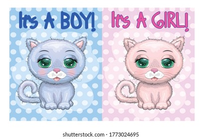 Baby Shower greeting card with Cute Kittens boy and girl.