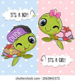 Baby Shower greeting card with Cute Cartoon Turtles