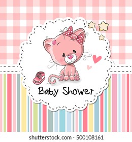 Baby Shower Greeting Card with cute Cartoon Kitten