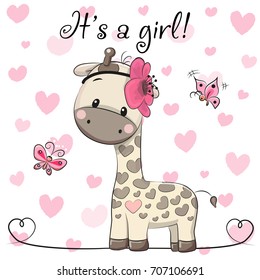 Baby Shower Greeting Card with cute Cartoon Giraffe girl