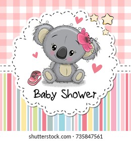 Baby Shower Greeting Card with cute Cartoon Koala girl