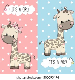 Baby Shower Greeting Card With Giraffes Boy And Girl